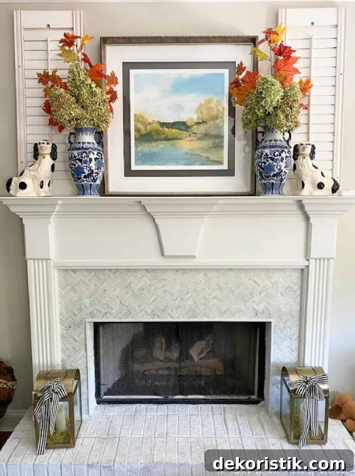Autumn mantel styling with warm, seasonal accents.