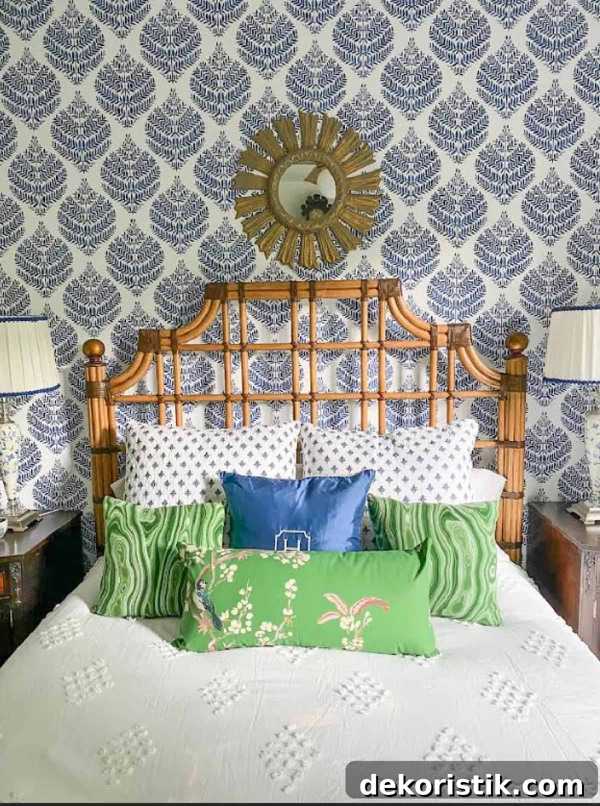Vintage bamboo decor pieces styled in a room