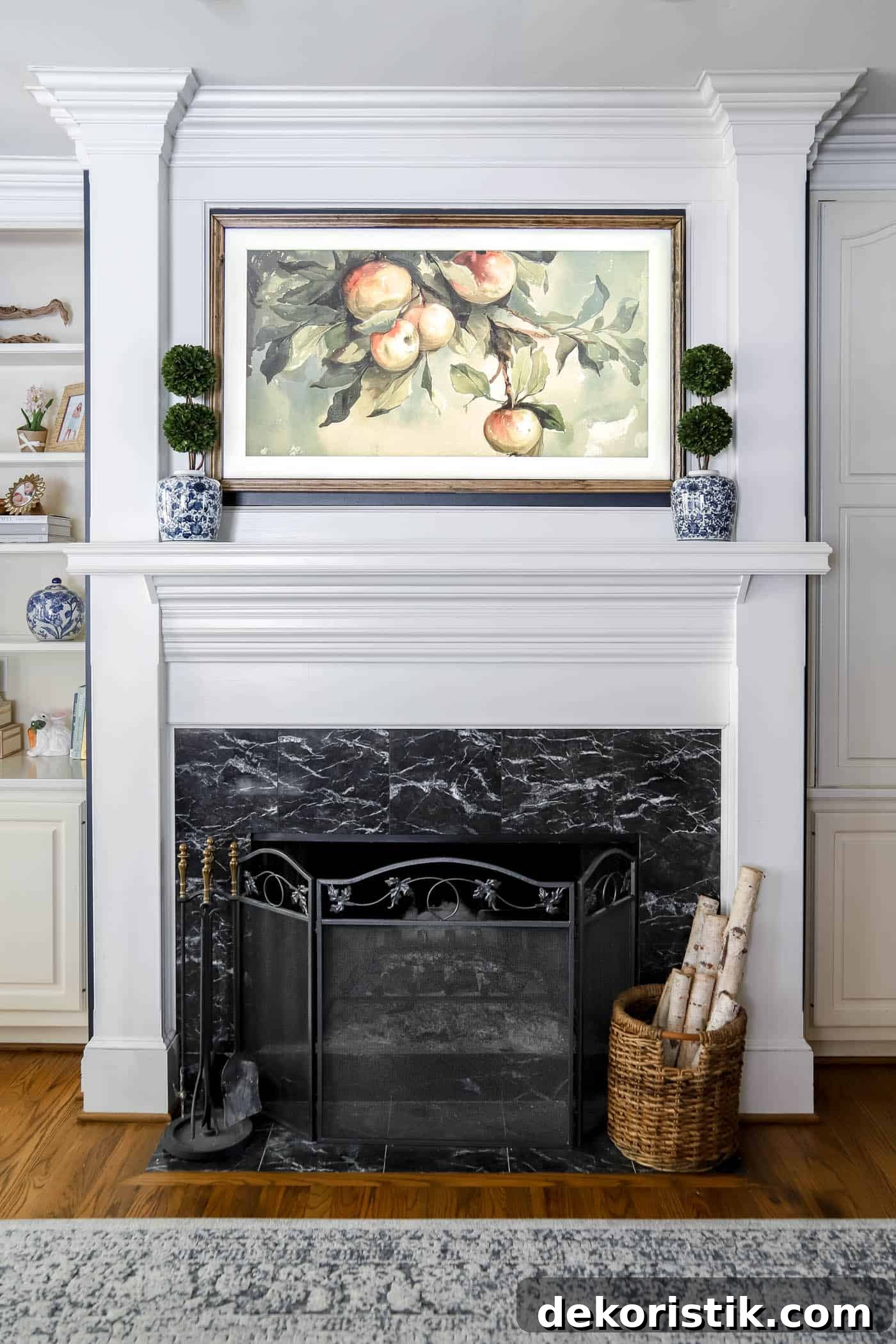 Mantel styled around a TV