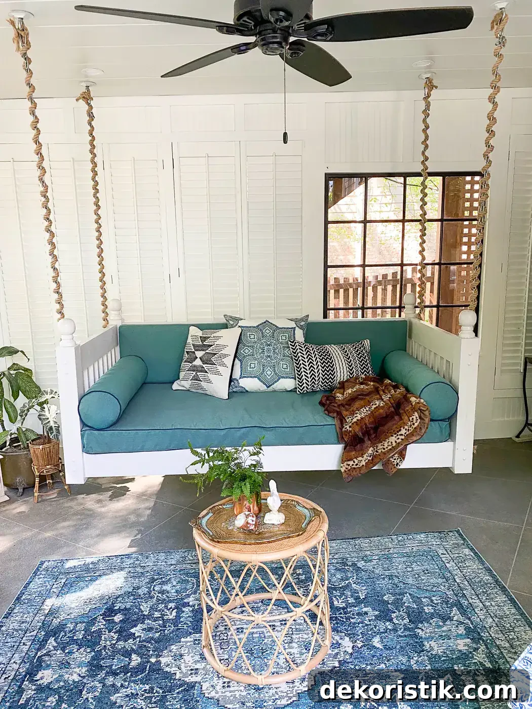 Add rope chain to a swing bed chain