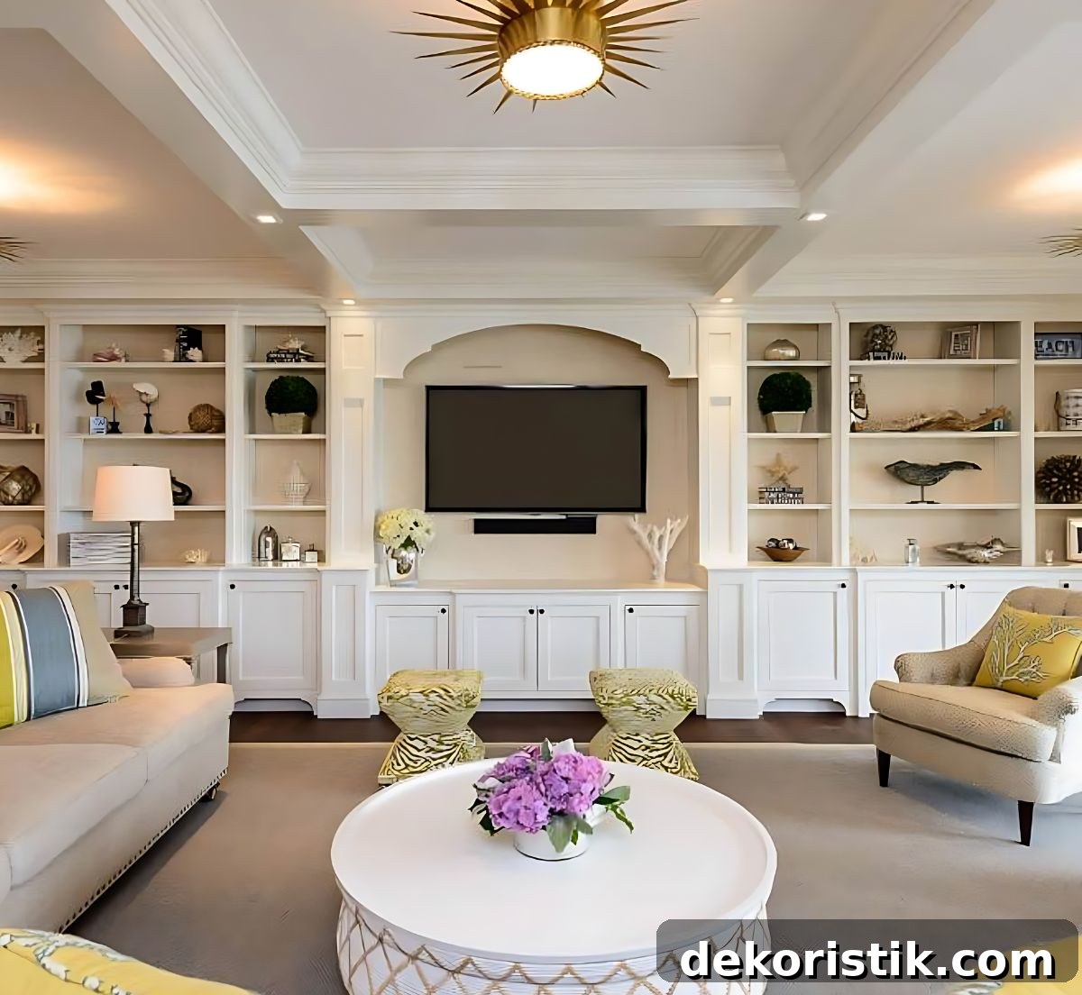 large living room make cozier with a large set of built-in bookcases