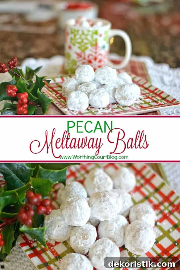Recipe for Pecan Meltaway Balls Christmas Cookies graphic.