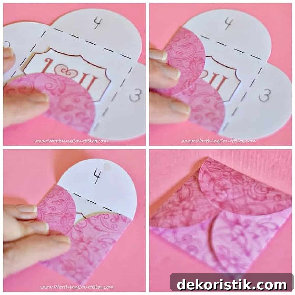 Picture of one of the steps for diy mini Valentine's Day cards made with scrapbook paper.