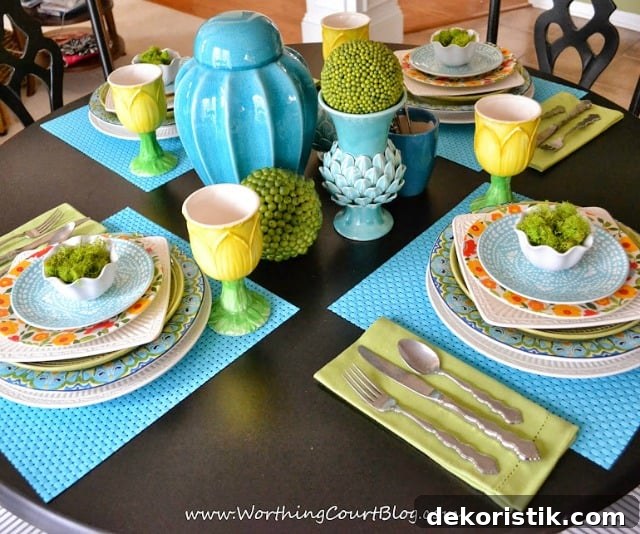 Spring means an explosion of colors as nature comes back to life after a long and dreary winter. Set a beautiful spring table filled with all of the colors of spring. Gone are the days of matchy matchy dishes. Mix up your patterns for loads of beauty and interest. || Worthing Court Blog