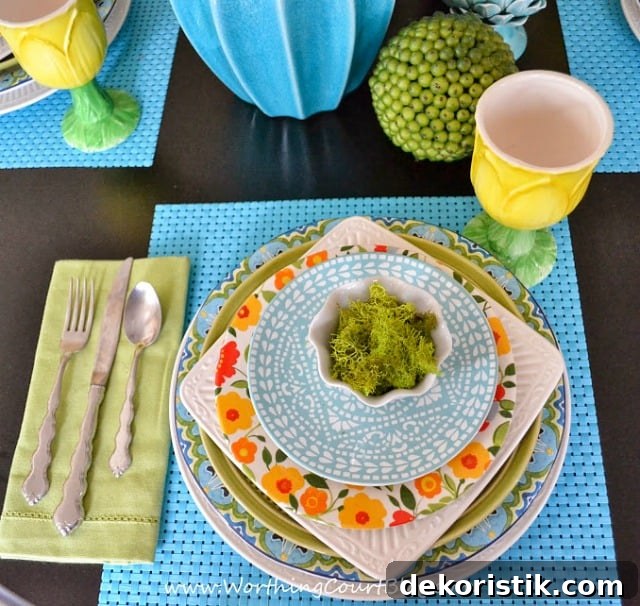 Spring means an explosion of colors as nature comes back to life after a long and dreary winter. Set a beautiful spring table filled with all of the colors of spring. Gone are the days of matchy matchy dishes. Mix up your patterns for loads of beauty and interest. || Worthing Court Blog