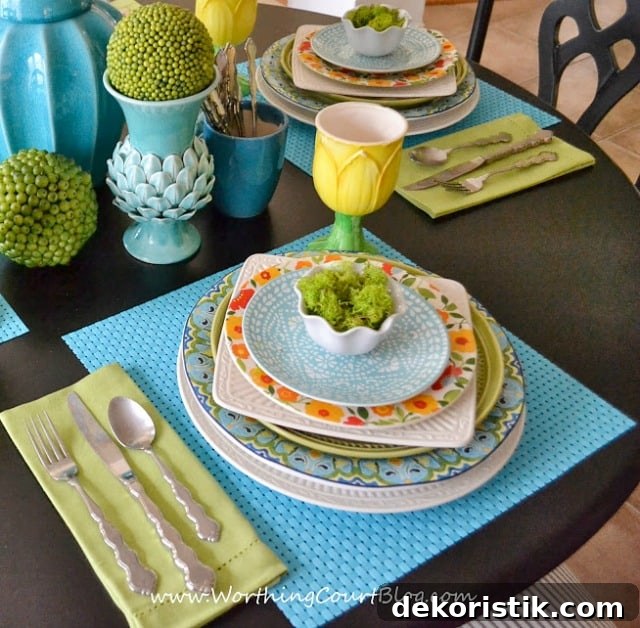 Spring means an explosion of colors as nature comes back to life after a long and dreary winter. Set a beautiful spring table filled with all of the colors of spring. Gone are the days of matchy matchy dishes. Mix up your patterns for loads of beauty and interest. || Worthing Court Blog
