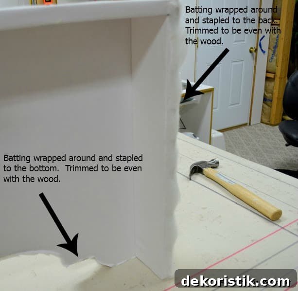 Batting applied to cornice