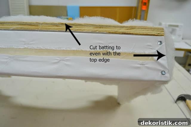 Close-up of stapled batting