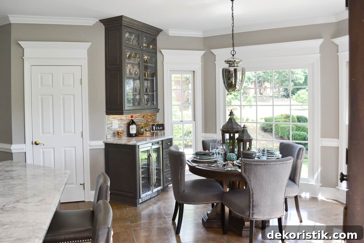 Stunning Kitchen Remodel: Before and After Reveal 12 built-in wine bar in a kitchen breakfast nook besied the kitchen table