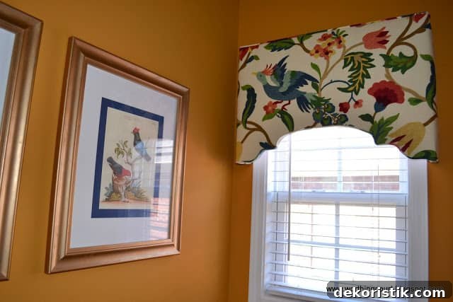 Powder room with upholstered cornice