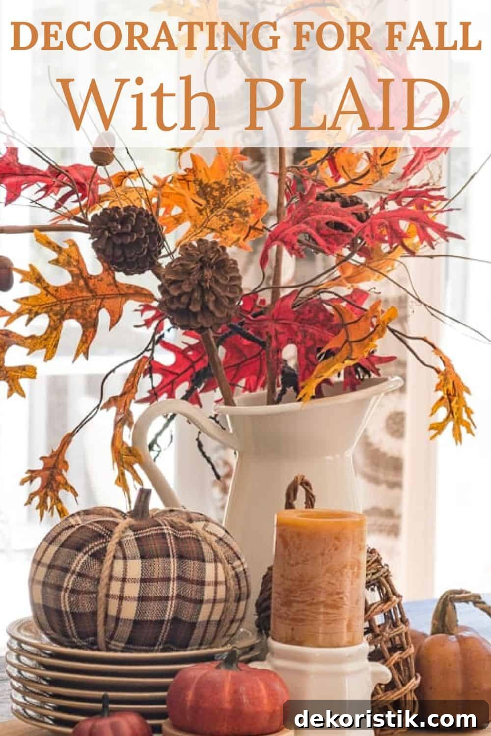 Cozy Plaid Decor Ideas for Fall 14 Pinterest graphic for blog post about plaid fall decor