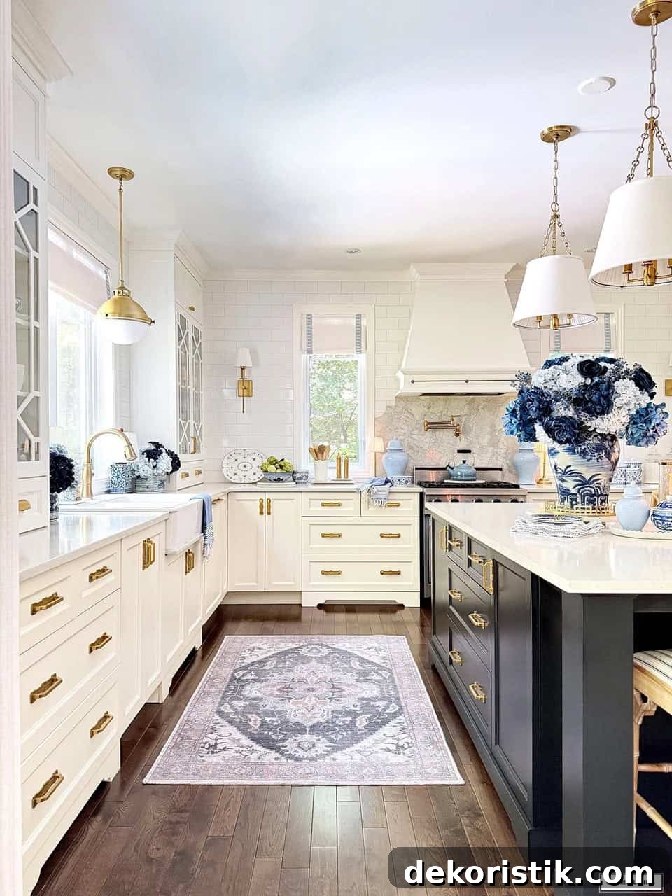 Fall Kitchen Decor with blues and white